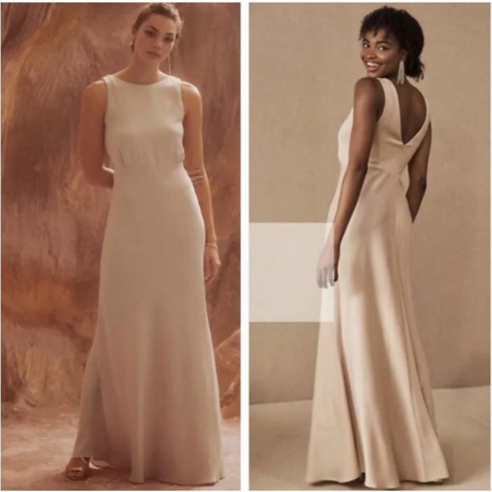 BHLDN SACHIN + BABI Beckett Satin Blouson Formal Gown In Oyster NWT Evening